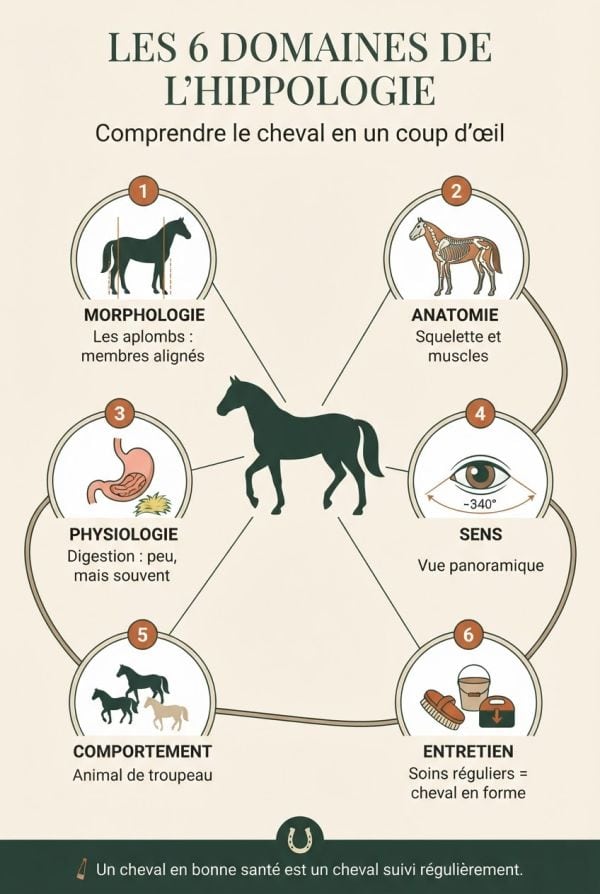 Les grands domaines de l'hippologie en un coup d'œil